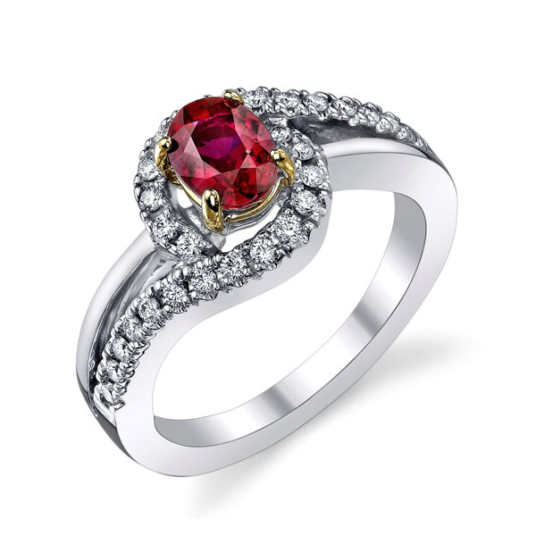 14Kt. White Gold Bypass Style with Split Shank Ruby and Diamond Ring