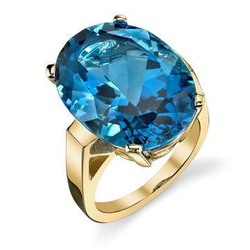 14Kt Yellow Gold Bold Oval Blue Topaz Solitaire Ring