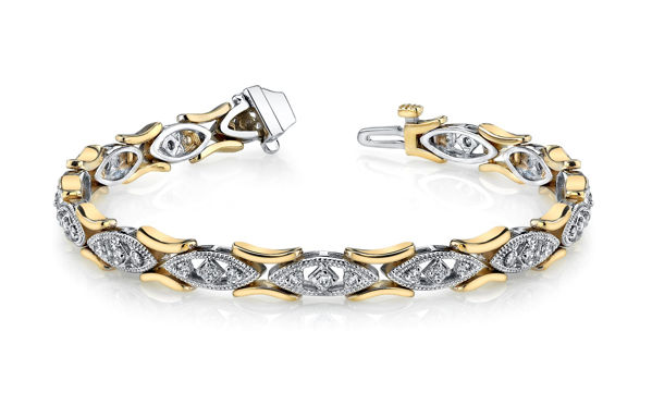 14Kt White and Yellow Gold Marquise Diamond Bracelet