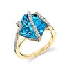 14Kt Yellow Gold Contemporary Diamond Swirl Design over Cushion Cut Blue Topaz Ring