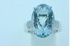 14Kt White Gold Bold Oval Aquamarine on a Pave Diamond Ring