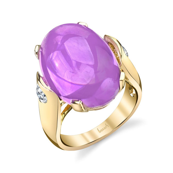 14Kt Yellow Gold Large Cabochon Amethyst and Diamond Ring