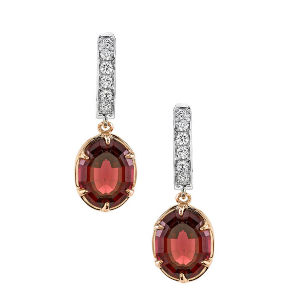 14Kt White and Rose Gold Rhodalite Garnet and Diamond Drop Earrings