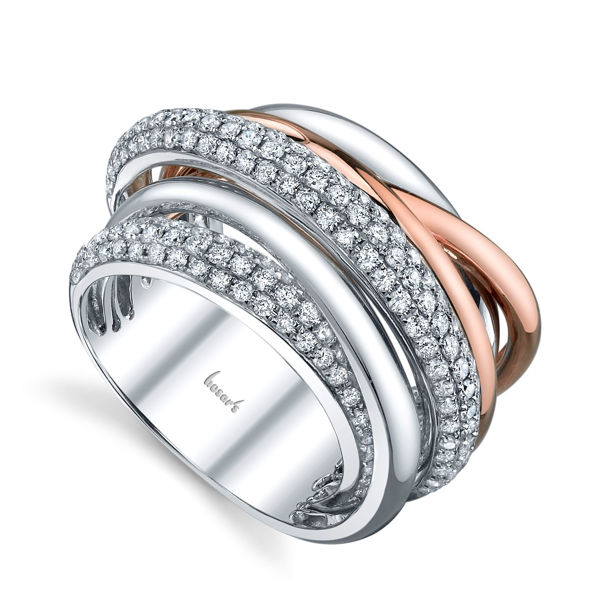 14Kt White and Rose Gold Contemporary Intertwining Diamond Right Hand Ring