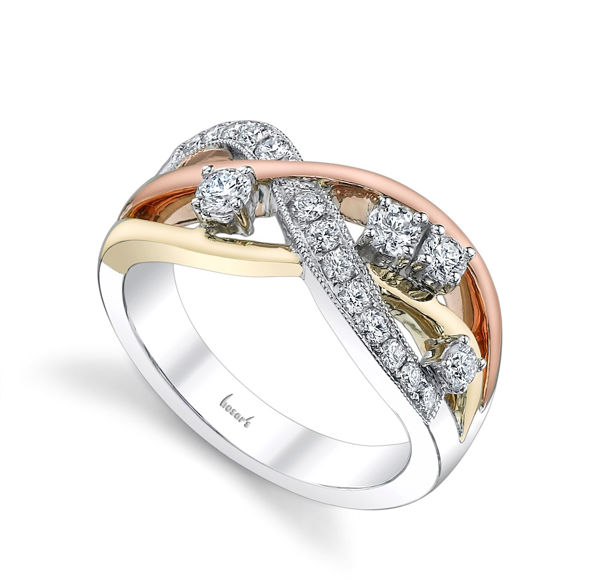 14Kt Tri Gold Unique Intertwined Diamond Right Hand Ring