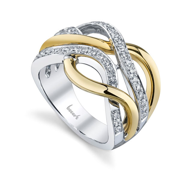 14Kt White and Yellow Gold Modern Intertwined Diamond Right Hand Ring
