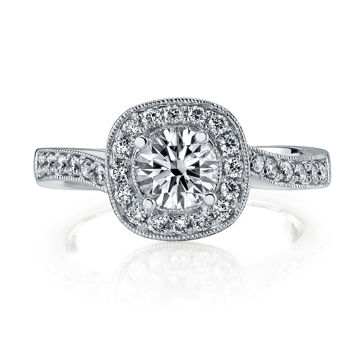 14Kt White Gold Bypass Halo Diamond Engagement Ring