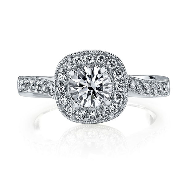 14Kt White Gold Bypass Halo Diamond Engagement Ring