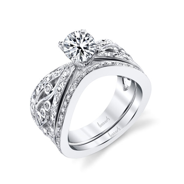 14Kt White Gold Pinch Shank Filagree Diamond Engagement Ring