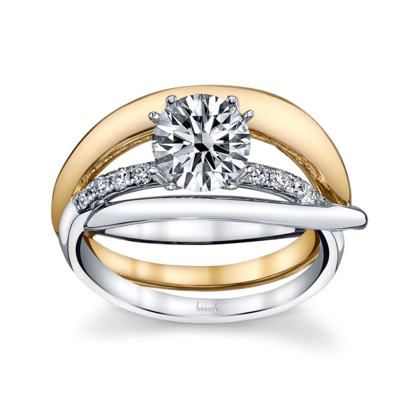 14Kt White and Yellow Gold Intertwined Band Diamond Engagement Ring