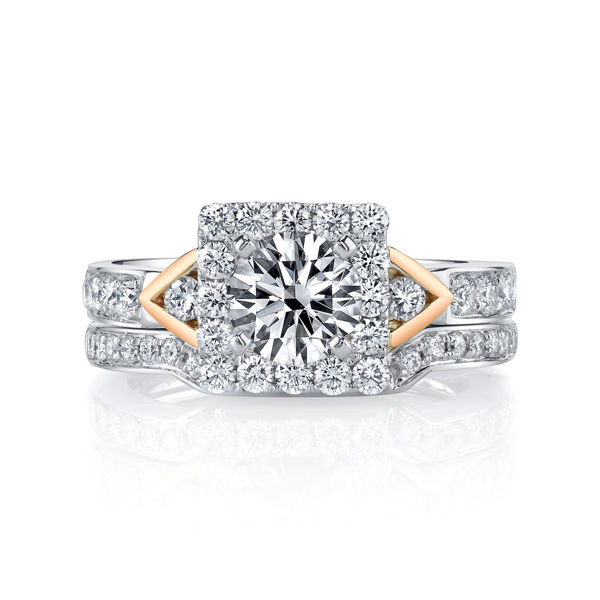 14Kt White and Rose Gold Square Halo Diamond Engagement Ring