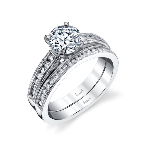 14Kt White Gold Vintage Milgrain Cathedral Diamond Engagement Ring