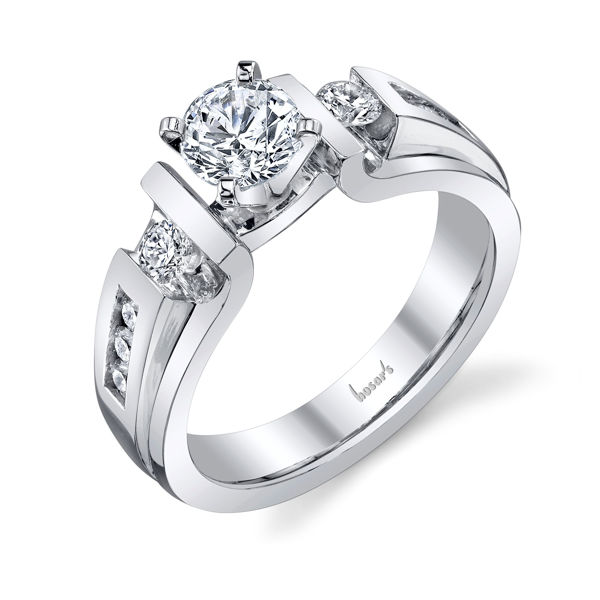 14Kt White Gold Bar and Channel Set Cathedral Diamond Engagement Ring