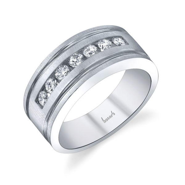 14Kt White Gold Men's Channel Set Diamond Wedding Ring with Engraved Sides