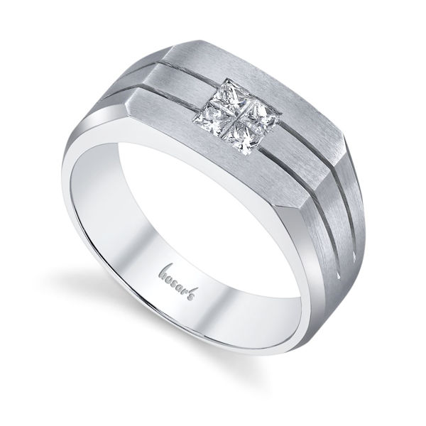14Kt White Gold Men's Solitaire Diamond Wedding Ring with Grooves