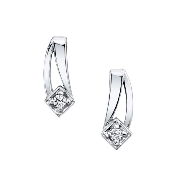14Kt White Gold Diamond Earrings with Double Swoosh Design