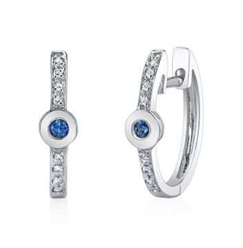 14Kt. White Gold Hoop Style Sapphire and Diamond Earrings