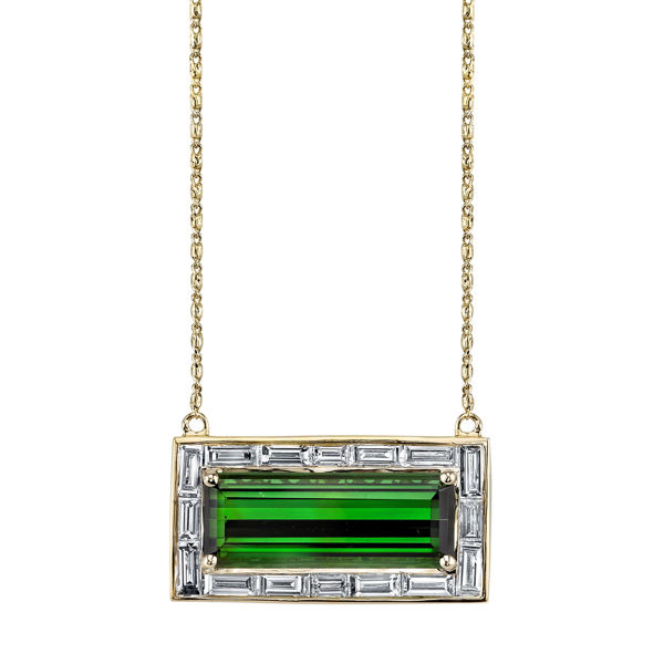 14Kt Yellow Gold Vintage Green Tourmaline and Diamond Necklace
