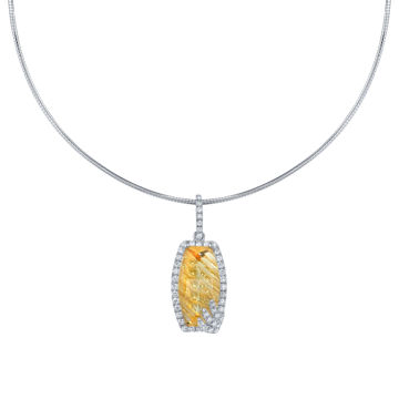 14Kt White Gold Unique Fancy Shape Citrine and Diamond Halo Pendant