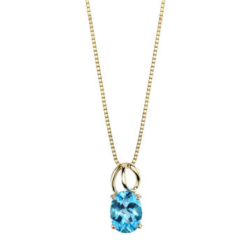 14Kt Yellow Gold Circle Swirl Design with Oval Blue Topaz Solitaire Pendant