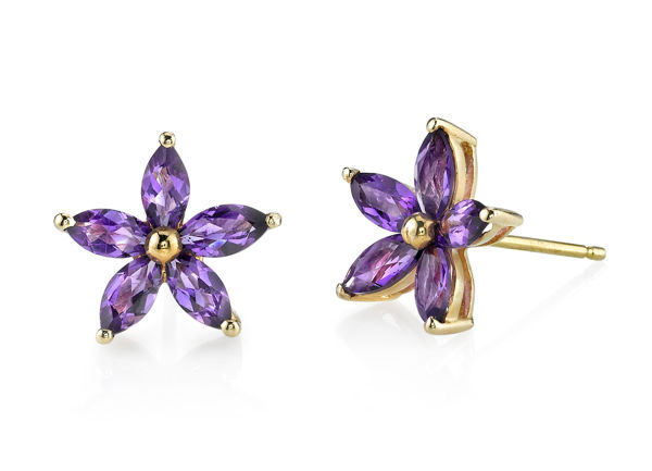 14Kt Yellow Gold Marquise Cut Flower Amethyst Earrings