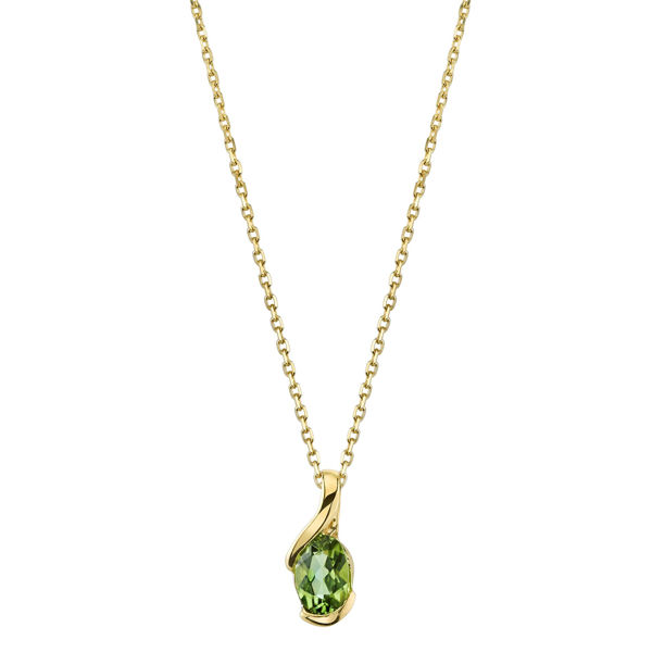 14Kt Yellow Gold Classic Oval Peridot Solitaire Pendant