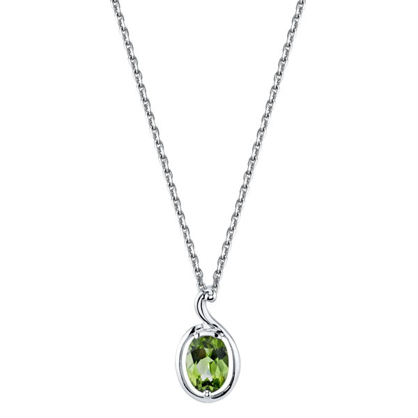 14Kt White Gold Unique Curved Style Oval Peridot Pendant
