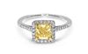 14Kt White Gold Fancy Yellow Cushion Cut Diamond with Diamond Halo