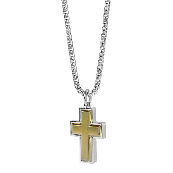 Italgem Stainless Yellow Ion Plated Cross Pendant with Box Chain