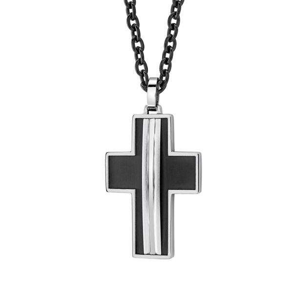 Italgem Black Stainless Ion Plated Cross Pendant with Box Chain