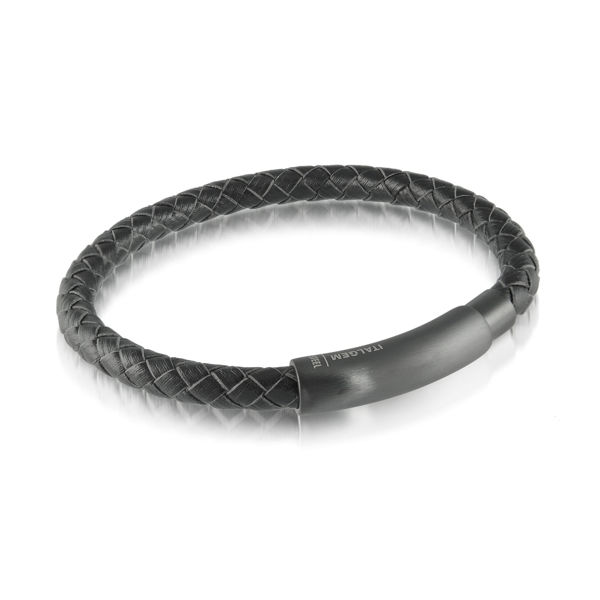 Italgem Men’s Braided Black Leather Bracelet with Stainless Ion Plated Magnetic Tube Clasp