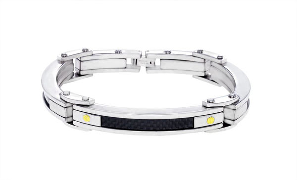 Italgem Men’s Stainless Steel Bracelet with Black Carbon Fiber