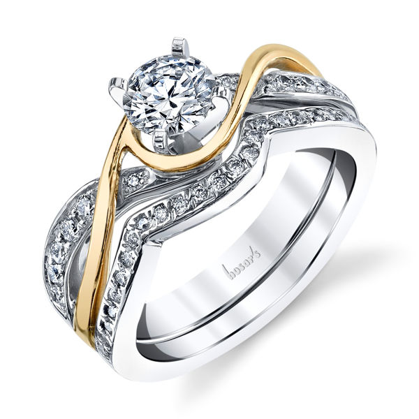 14Kt White and Yellow Gold Twisted Diamond Engagement Ring