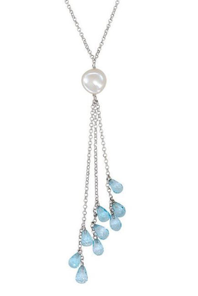 Keshi Pearl and Blue Topaz Lariat Necklace
