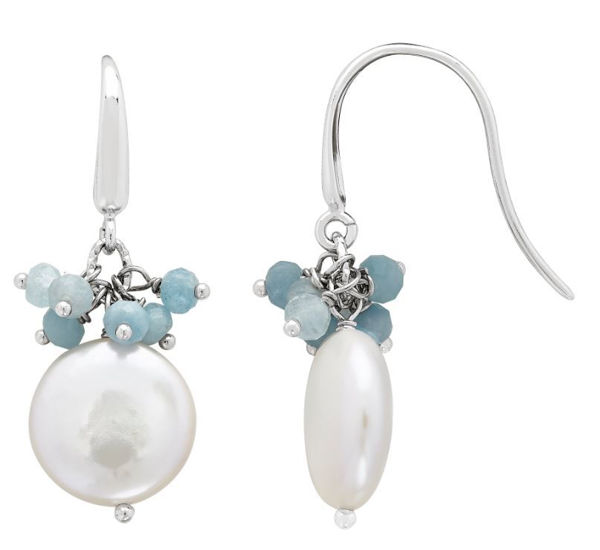 Solstice Freshwater Coin Pearl and Aquamarine Earrings
