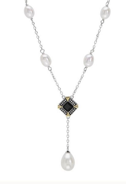 Deco Noir Freshwater Pearl and Black Onyx Lariat Necklace