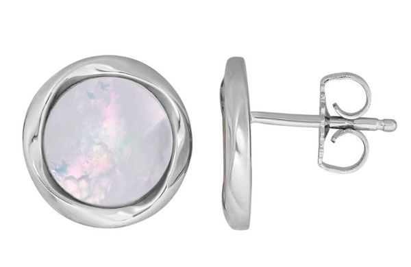 Reflection Stud Earrings with Bezel Set Mother of Pearl