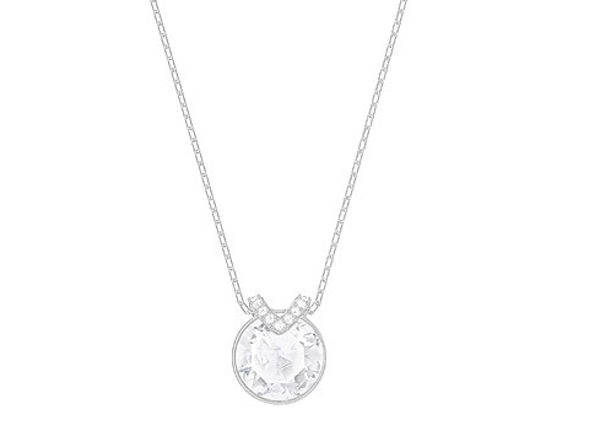 Bella-Larger round crystal center with pave "V" necklace