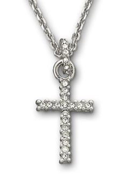 MINI CROSS PENDANT, WHITE, RHODIUM PLATING