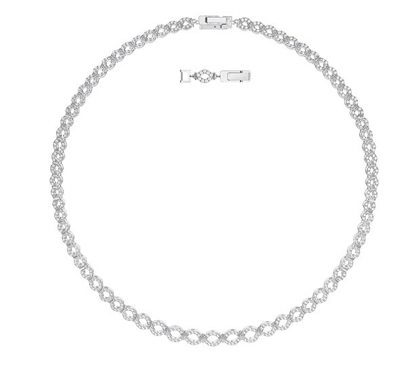 LACE THIN NECKLACE, WHITE, RHODIUM PLATING