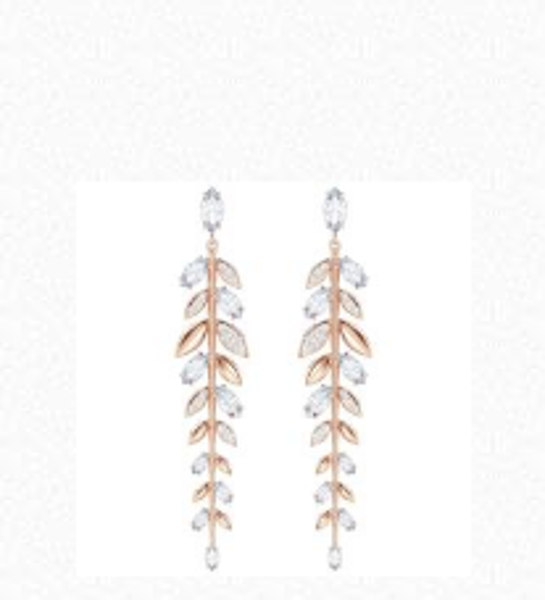 MAYFLY PIERCED EARRINGS, LONG, WHITE, ROSE GOLD PLATING