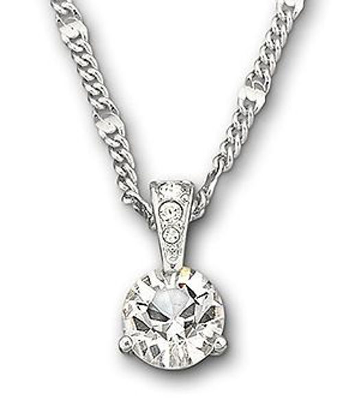 SOLITAIRE PENDANT, WHITE, RHODIUM PLATING