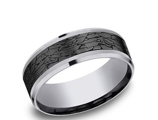 8mm Grey Tantalum and Black Titanium Band with a Fractured Rock Pattern