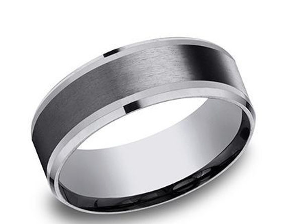8mm Black Titanium and Tantalum Band with Drop Beveled Edges and a Satin Finish