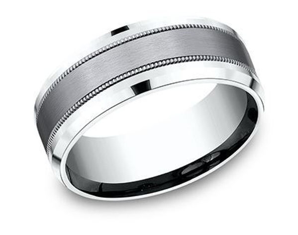 8mm 14Kt White Gold Band with a Tantalum Inlay