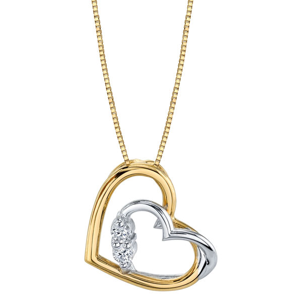 14Kt Yellow and White Gold Two Stone Diamond Heart Pendant
