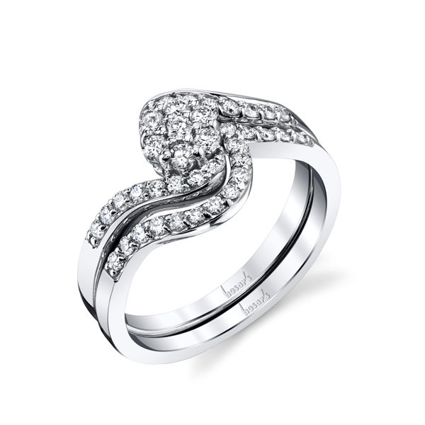 14Kt White Gold Bypass Cluster Engagement Ring