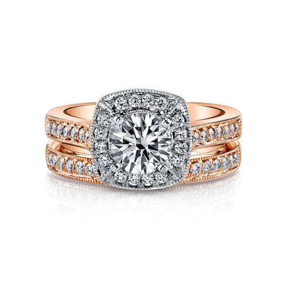 14Kt Rose and White Gold Halo Engagement Ring