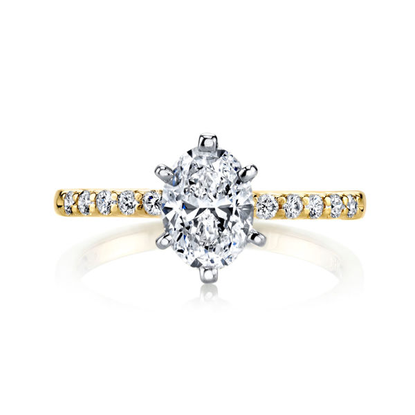 14Kt Yellow Gold Shared Prong Engagement Ring with an Oval Center Diamond