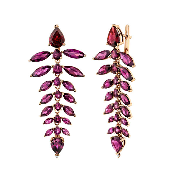 14kt Rose Gold Cascading Rhodalite Garnet Dangling Earrings